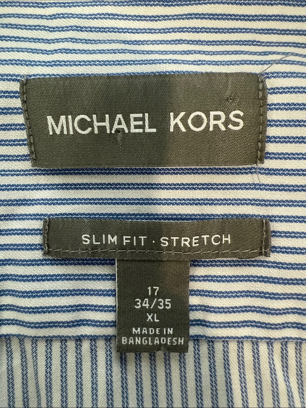 Michael Kors Men’s Blue White Pinstripe Button Up Long Sleeve Shirt XL Slim Fit - Picture 2 of 6